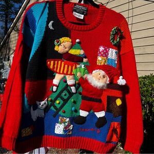 Isabella’s by Raquell Neiman Marcus Christmas Sweater 3D Vintage Kitsch Gnome
